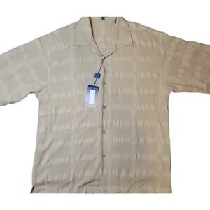 Men’s 100% Silk Beige Shirt L NWT Short Sleeve Resort Luxe Summer Travel Casual
